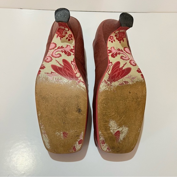 FLY London Red-Burgundy Pink Stitching Mary Jane Kitten Heels EU 41 Square Toe - Picture 7 of 13